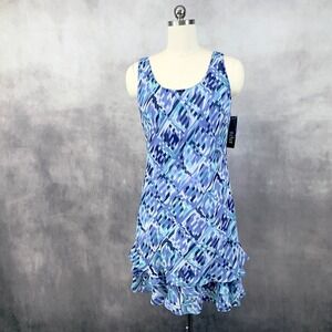 Eva Blue Womens Dress Size 12 Y2K Abstract Ruffle Romantic Feminine Fairy Whimsy